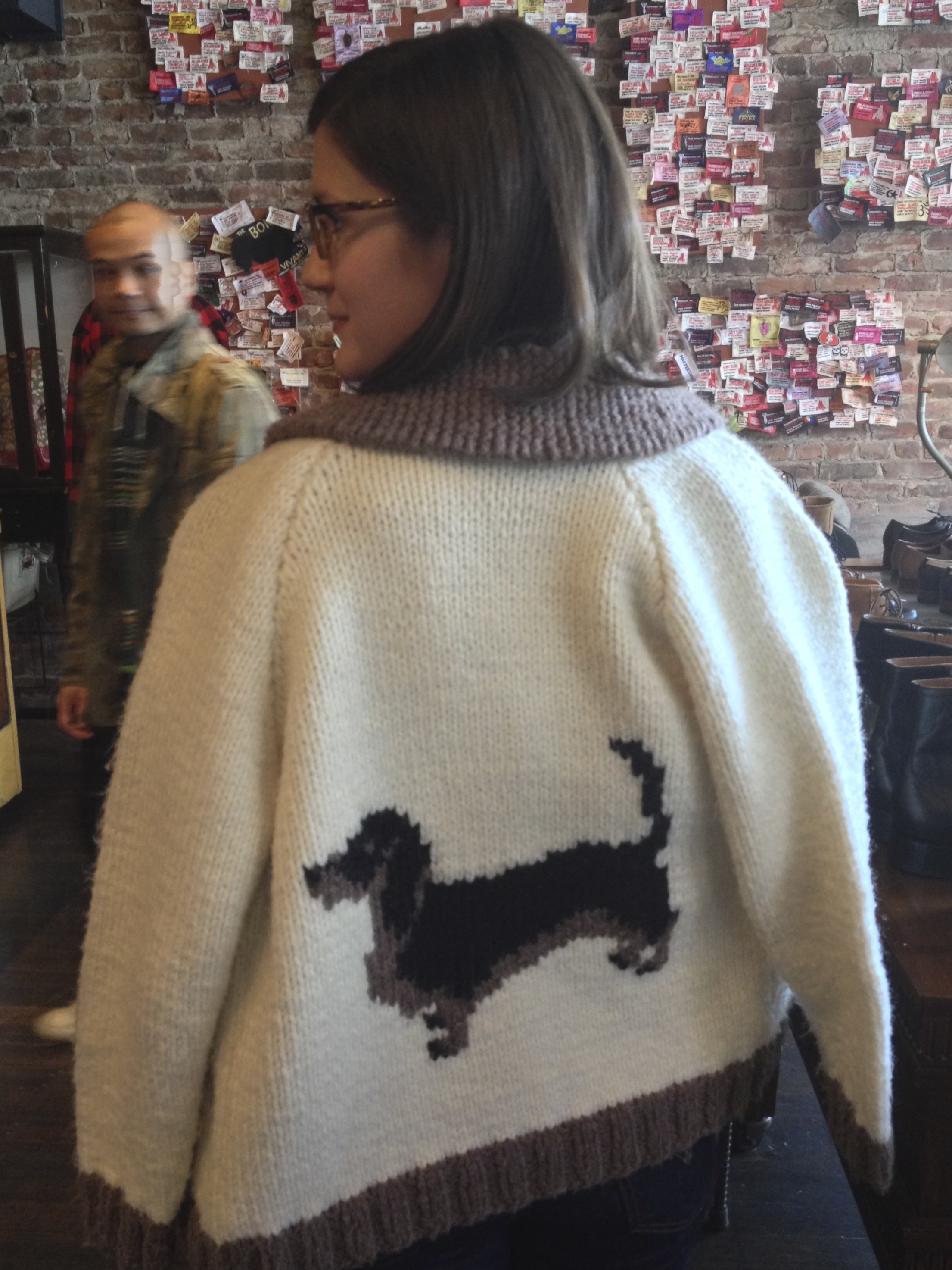 Woman Wearing Dachshund Sweater