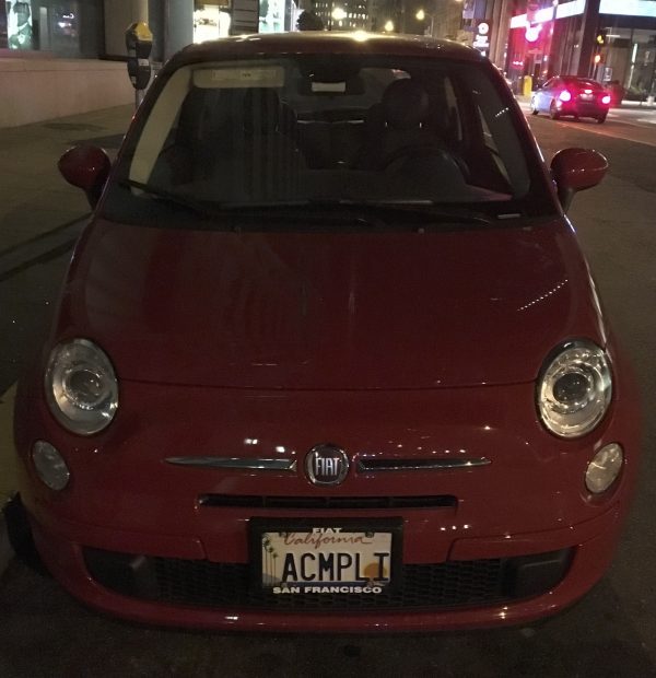 Red Fiat With License Plate "ACMPLI"