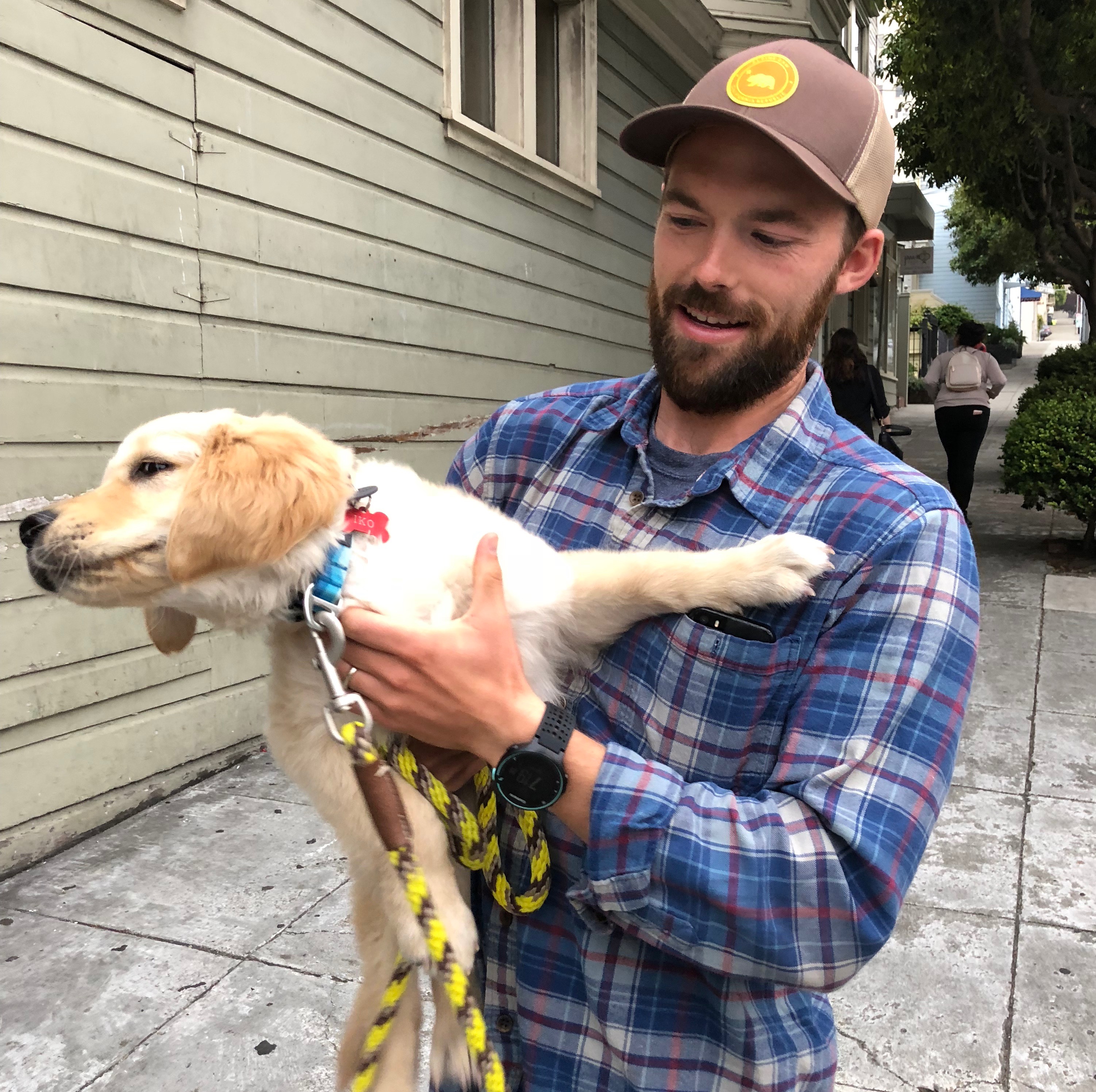 Man Holding Adorable Golden Retriever Puppy