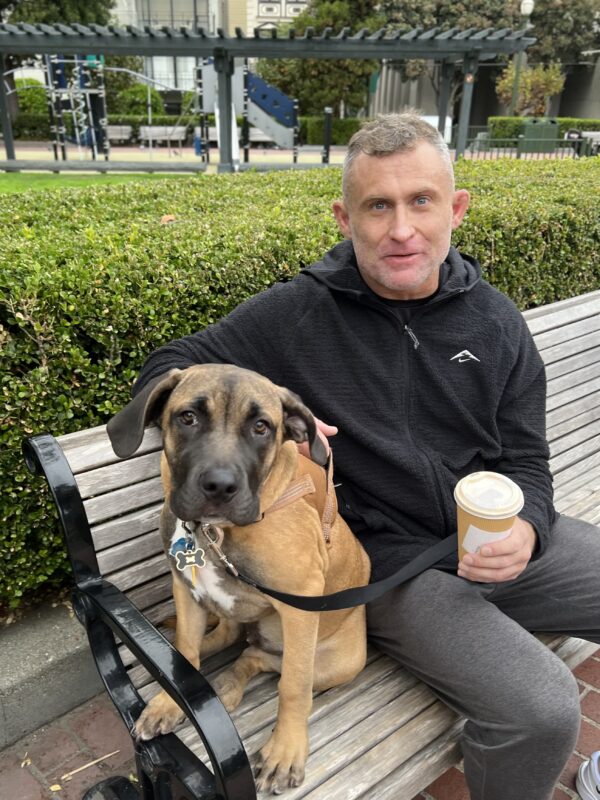 Man With Five Month Old Mastiff American Pit Bull Terrier Mix