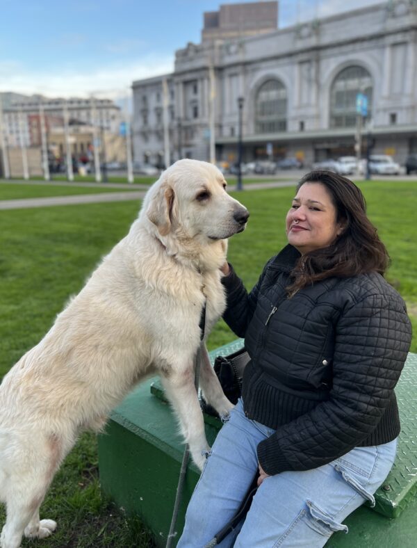 Woman With Her Great Pyrenees Dog